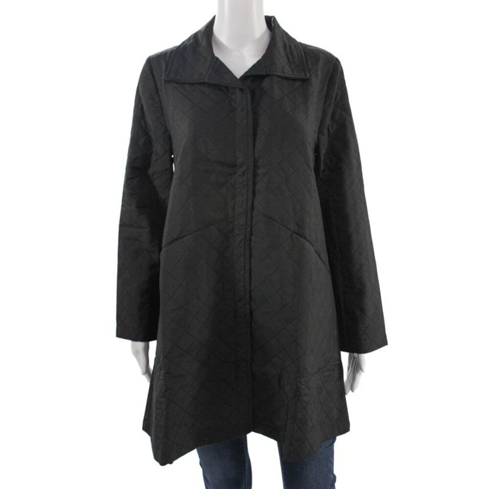 Shana Women Quilted Argyle Collared Coat Black Size XL